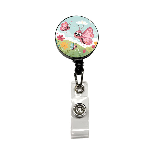 Kawaii Butterflies Retractable ID Key Card Name Tag Badge Holder with Clip