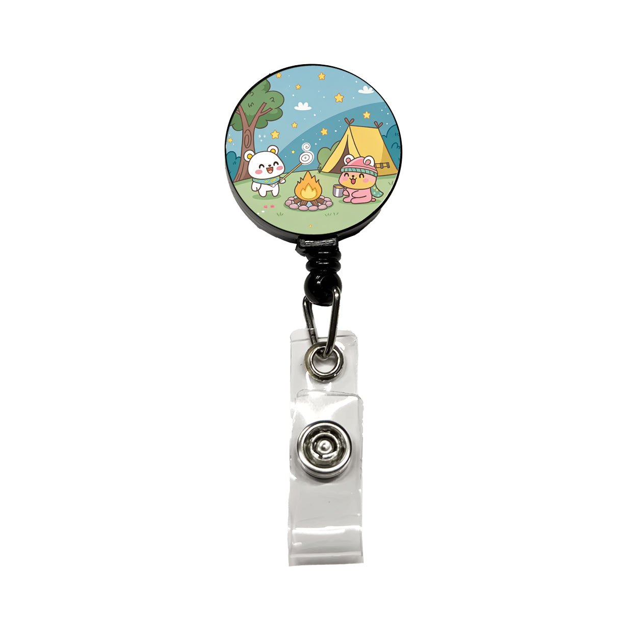 Kawaii Camping Campfire Tent Retractable ID Key Card Name Tag Badge Holder with Clip