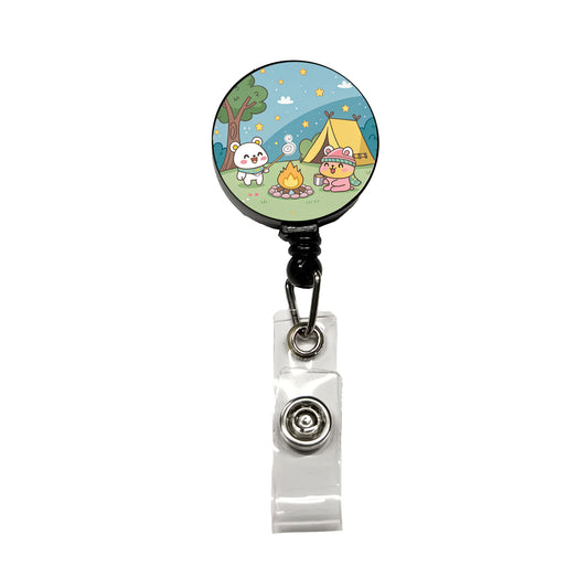 Kawaii Camping Campfire Tent Retractable ID Key Card Name Tag Badge Holder with Clip