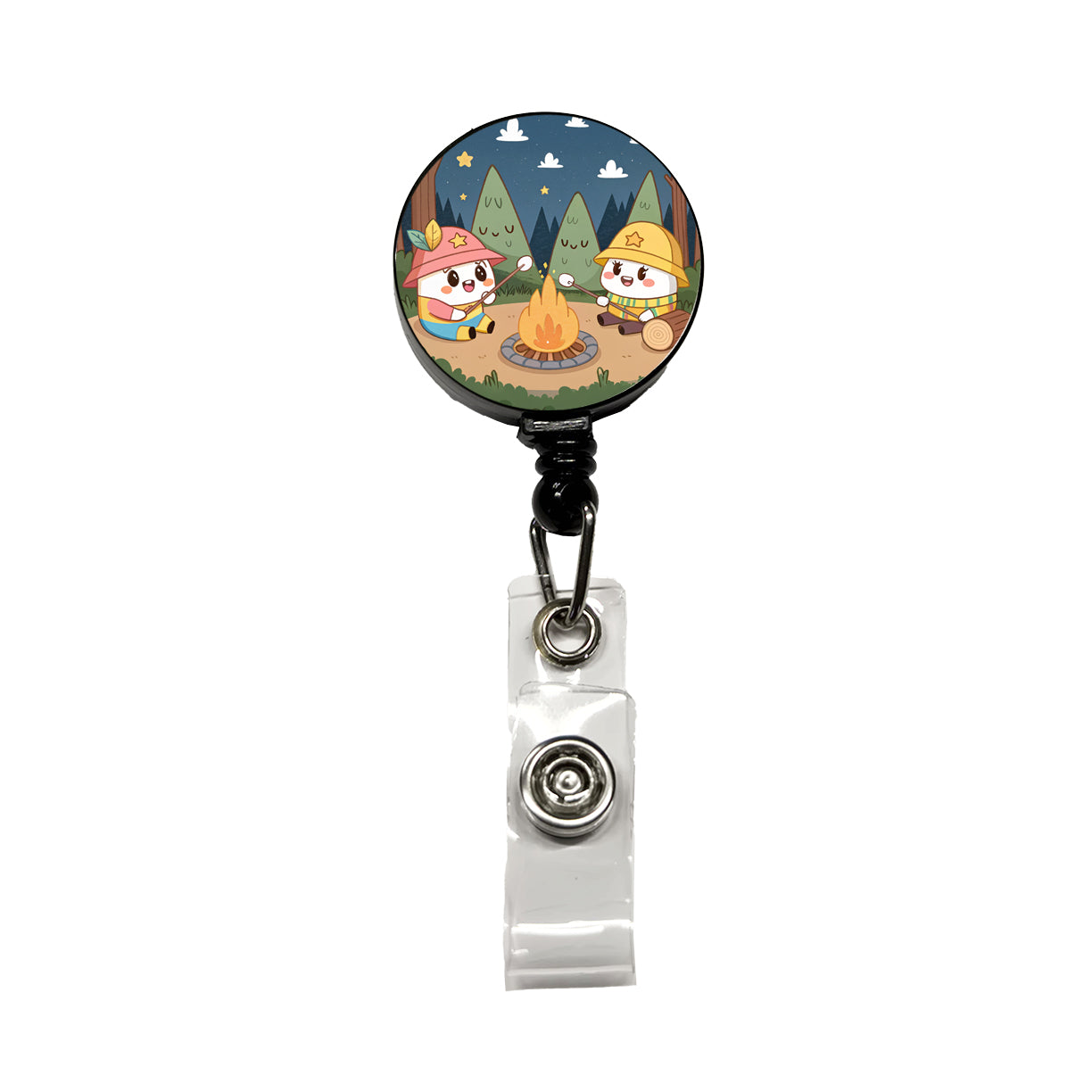 Kawaii Camping Roasting Marshmallows Retractable ID Key Card Name Tag Badge Holder with Clip