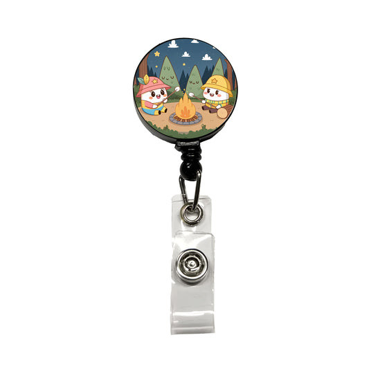 Kawaii Camping Roasting Marshmallows Retractable ID Key Card Name Tag Badge Holder with Clip