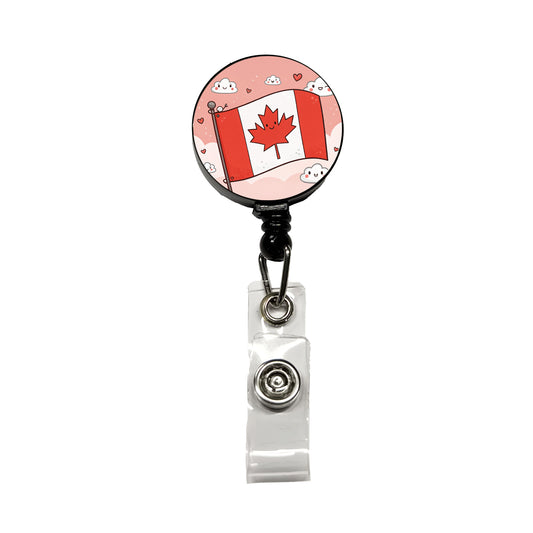 Kawaii Canada Flag Retractable ID Key Card Name Tag Badge Holder with Clip