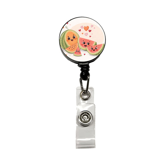 Kawaii Cantaloupes Watermelon Hearts Retractable ID Key Card Name Tag Badge Holder with Clip