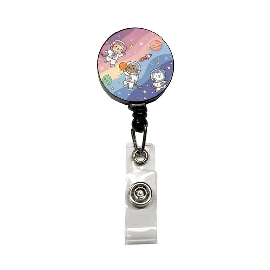 Kawaii Cat Astronauts Retractable ID Key Card Name Tag Badge Holder with Clip