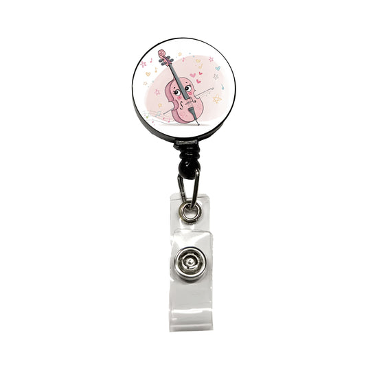 Kawaii Cello Music Retractable ID Key Card Name Tag Badge Holder with Clip