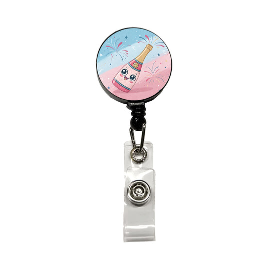 Kawaii Champagne Celebrate Retractable ID Key Card Name Tag Badge Holder with Clip