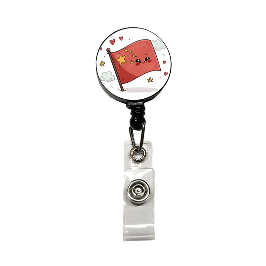 Kawaii China Flag Retractable ID Key Card Name Tag Badge Holder with Clip