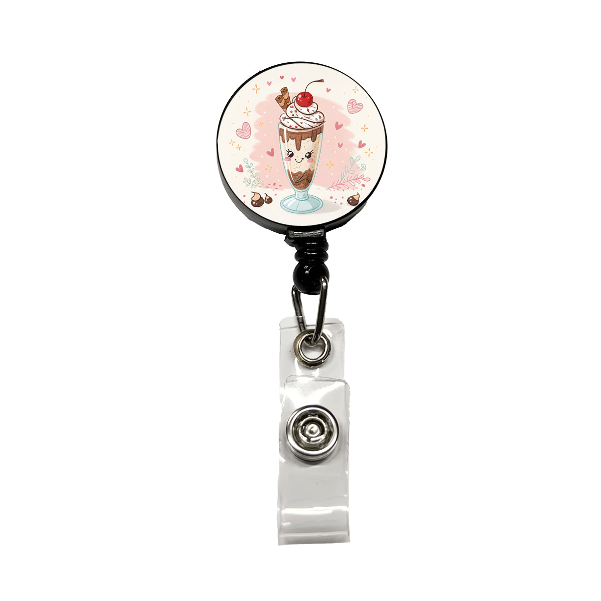 Kawaii Chocolate Milk Shake Retractable ID Key Card Name Tag Badge Holder with Clip