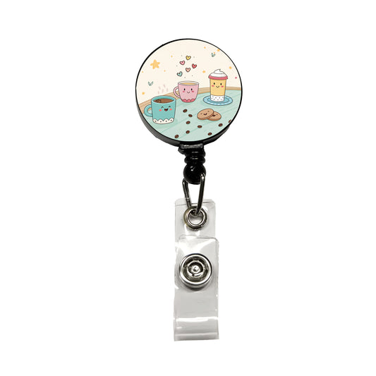 Kawaii Coffee Cups Latte Cappuccino Retractable ID Key Card Name Tag Badge Holder with Clip
