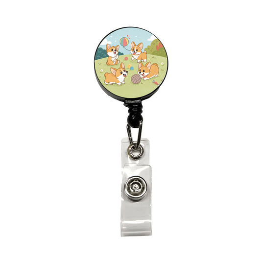 Kawaii Corgis Dogs Playing Retractable ID Key Card Name Tag Badge Holder with Clip