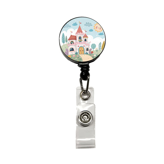 Kawaii Cute Castle Retractable ID Key Card Name Tag Badge Holder with Clip