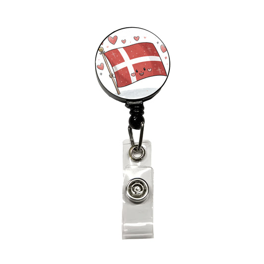 Kawaii Denmark Flag Retractable ID Key Card Name Tag Badge Holder with Clip