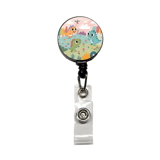 Kawaii Dinosaurs Retractable ID Key Card Name Tag Badge Holder with Clip