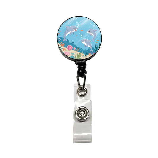 Kawaii Dolphins Retractable ID Key Card Name Tag Badge Holder with Clip
