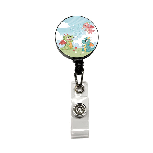 Kawaii Dragons Cute Retractable ID Key Card Name Tag Badge Holder with Clip