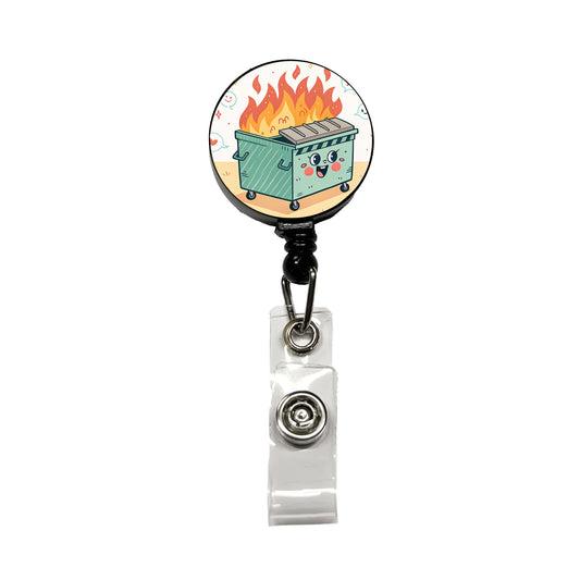 Kawaii Dumpster Fire Retractable ID Key Card Name Tag Badge Holder with Clip