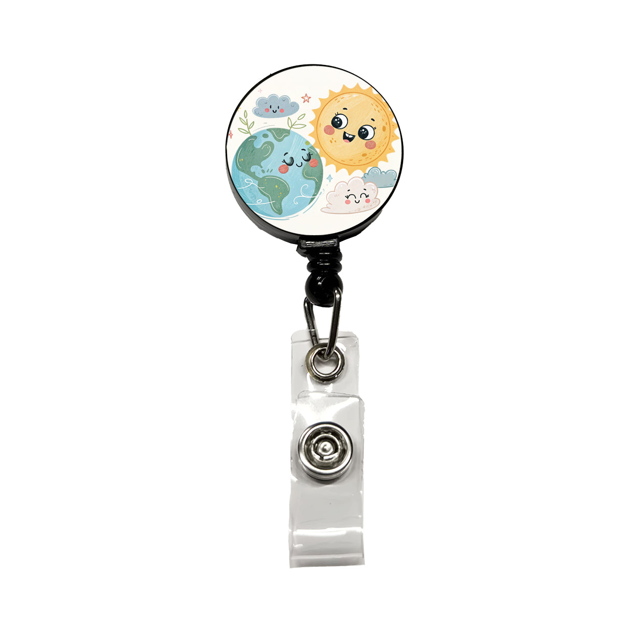 Kawaii Earth And Sun Retractable ID Key Card Name Tag Badge Holder with Clip