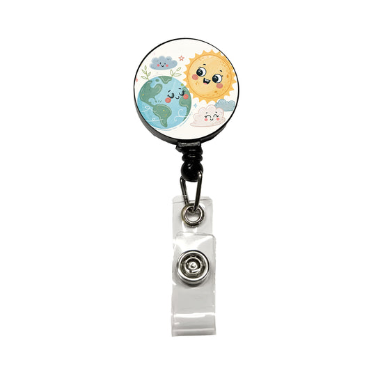 Kawaii Earth And Sun Retractable ID Key Card Name Tag Badge Holder with Clip