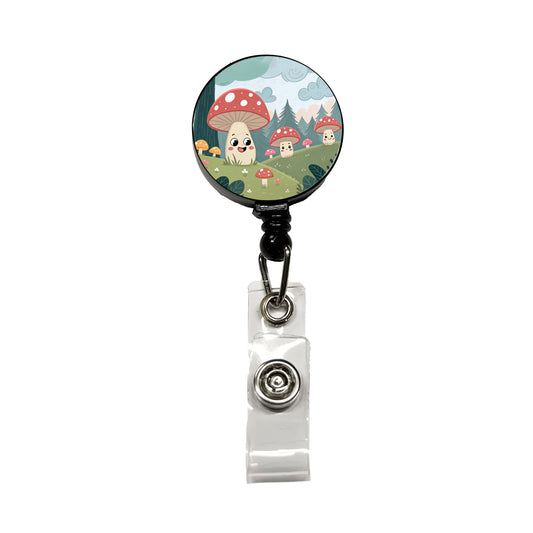 Kawaii Forest Mushrooms Retractable ID Key Card Name Tag Badge Holder with Clip