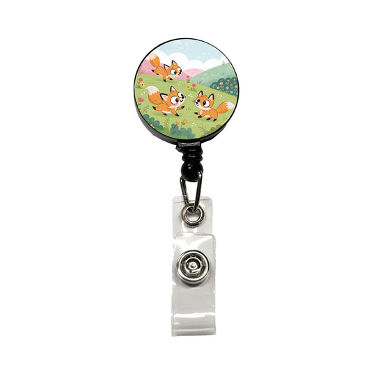 Kawaii Foxes Retractable ID Key Card Name Tag Badge Holder with Clip