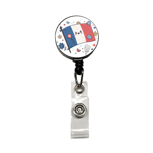 Kawaii France Flag Retractable ID Key Card Name Tag Badge Holder with Clip
