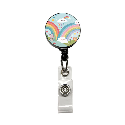 Kawaii Fun Rainbows Retractable ID Key Card Name Tag Badge Holder with Clip