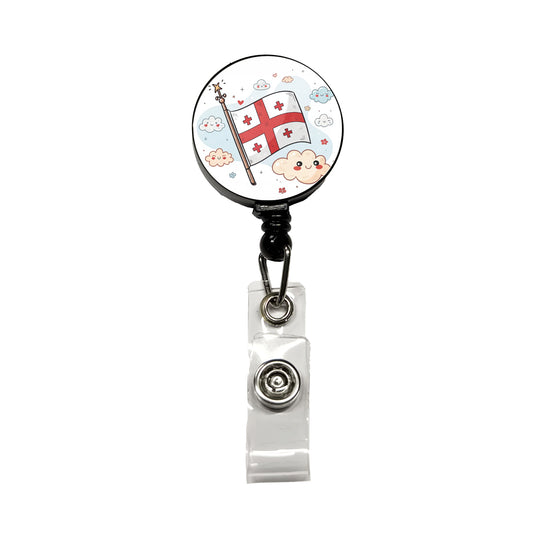 Kawaii Georgia Flag Retractable ID Key Card Name Tag Badge Holder with Clip