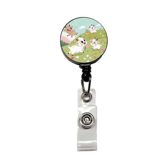 Kawaii Goats Retractable ID Key Card Name Tag Badge Holder with Clip