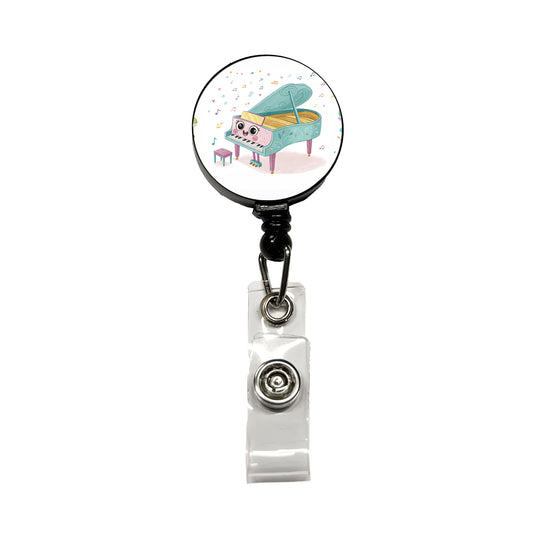 Kawaii Grand Piano Music Retractable ID Key Card Name Tag Badge Holder with Clip