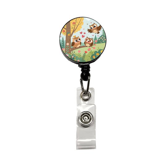 Kawaii Great Horned Owls Retractable ID Key Card Name Tag Badge Holder with Clip
