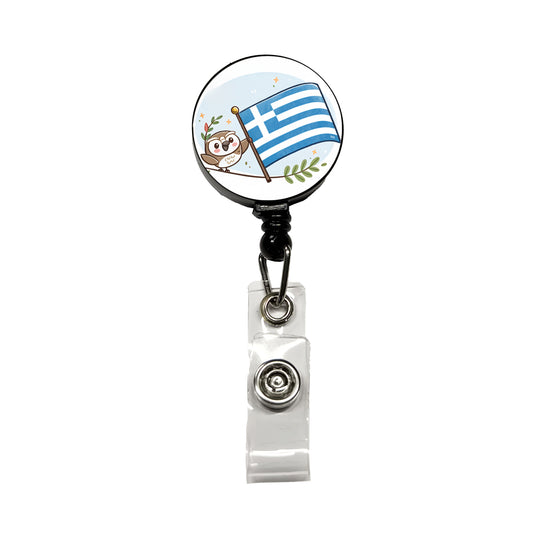 Kawaii Greece Flag Retractable ID Key Card Name Tag Badge Holder with Clip