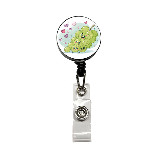 Kawaii Green Grapes And Hearts Retractable ID Key Card Name Tag Badge Holder with Clip