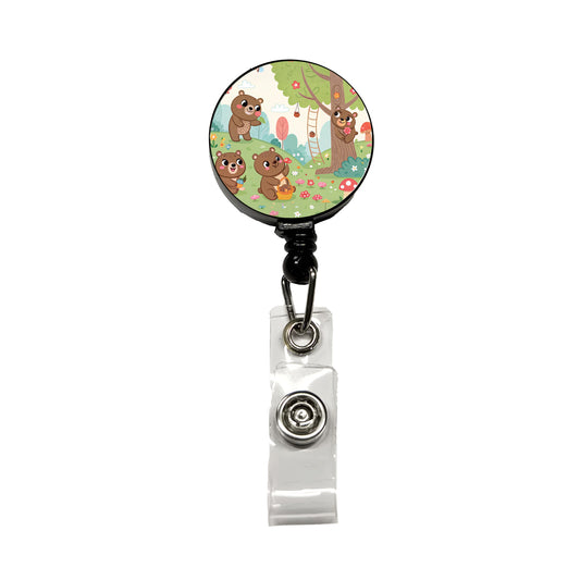 Kawaii Grizzly Bears Retractable ID Key Card Name Tag Badge Holder with Clip