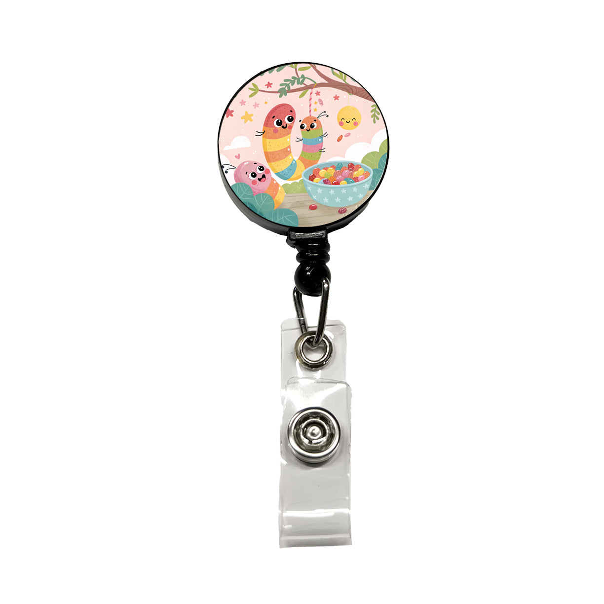 Kawaii Gummi Worms Jelly Beans Retractable ID Key Card Name Tag Badge Holder with Clip