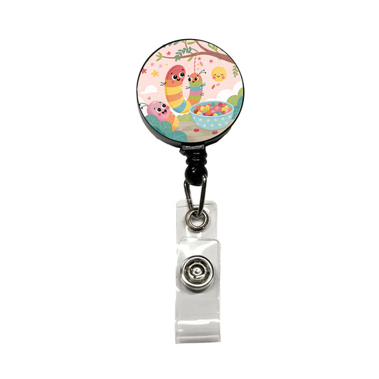 Kawaii Gummi Worms Jelly Beans Retractable ID Key Card Name Tag Badge Holder with Clip