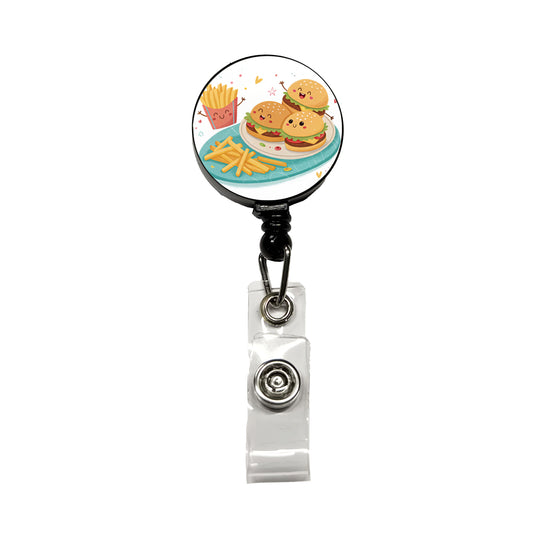 Kawaii Hamburgers And Fries Retractable ID Key Card Name Tag Badge Holder with Clip