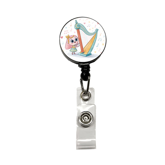Kawaii Harp Music Retractable ID Key Card Name Tag Badge Holder with Clip