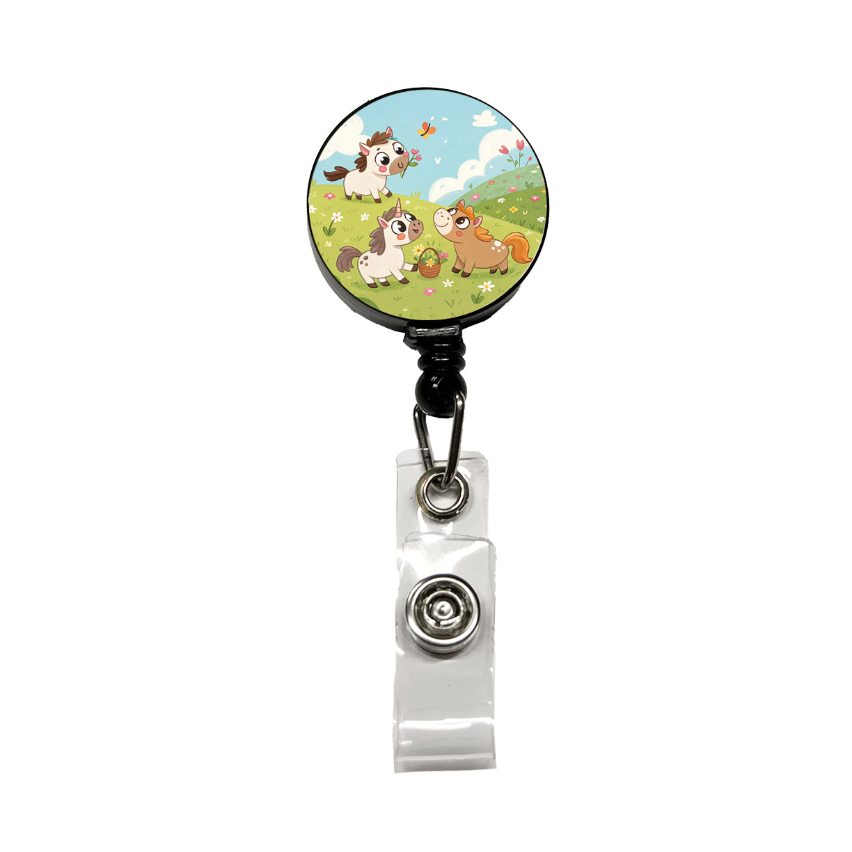 Kawaii Horses Playing Retractable ID Key Card Name Tag Badge Holder with Clip
