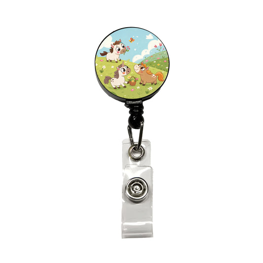 Kawaii Horses Playing Retractable ID Key Card Name Tag Badge Holder with Clip