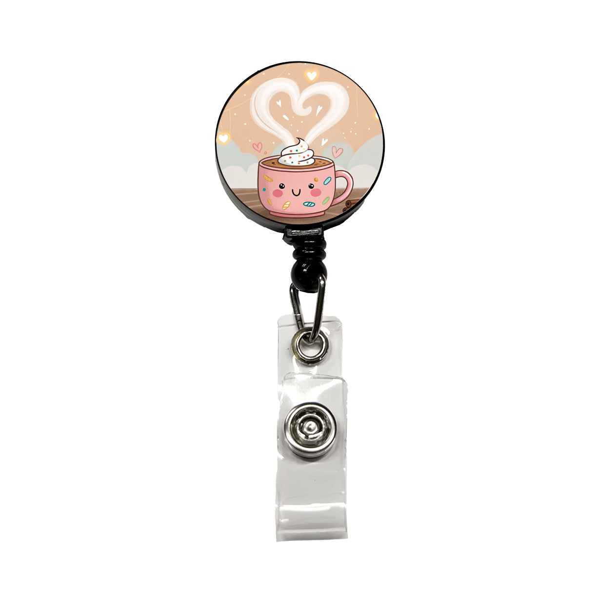 Kawaii Hot Cocoa Chocolate Retractable ID Key Card Name Tag Badge Holder with Clip