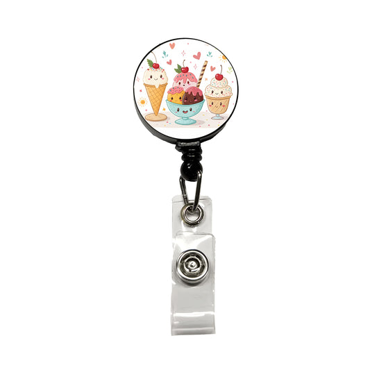 Kawaii Ice Cream Sundaes Retractable ID Key Card Name Tag Badge Holder with Clip