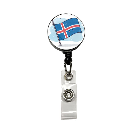 Kawaii Iceland Flag Retractable ID Key Card Name Tag Badge Holder with Clip