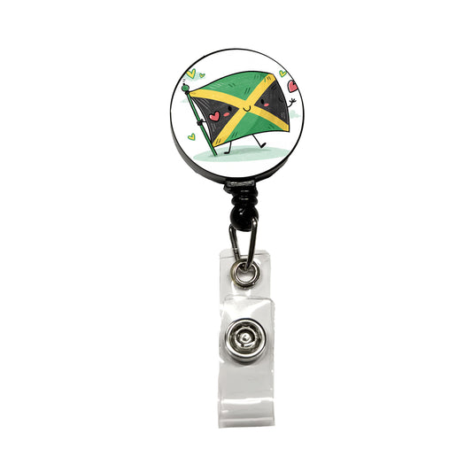 Kawaii Jamaica Flag Retractable ID Key Card Name Tag Badge Holder with Clip