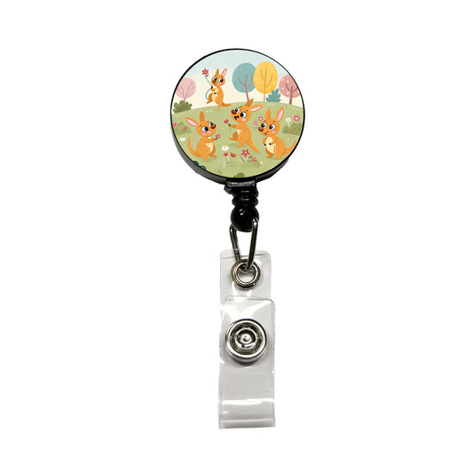 Kawaii Kangaroos Retractable ID Key Card Name Tag Badge Holder with Clip