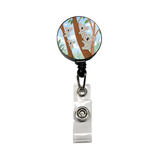 Kawaii Koala Bears Climbing Trees Retractable ID Key Card Name Tag Badge Holder with Clip
