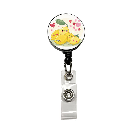 Kawaii Lemons And Hearts Retractable ID Key Card Name Tag Badge Holder with Clip