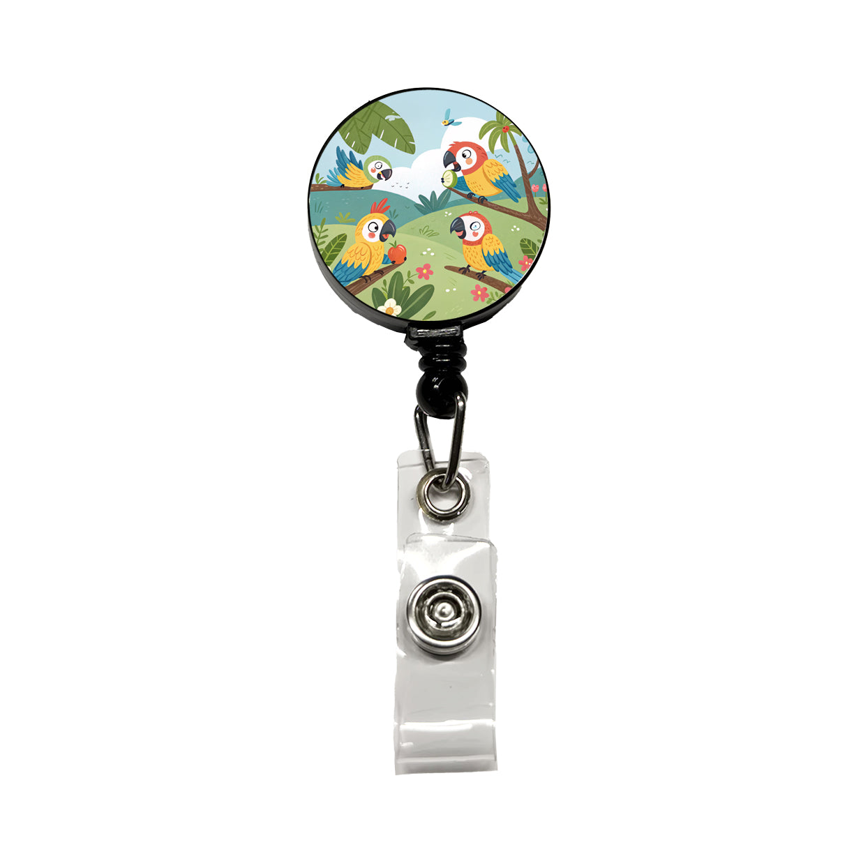 Kawaii Macaw Parrots Retractable ID Key Card Name Tag Badge Holder with Clip