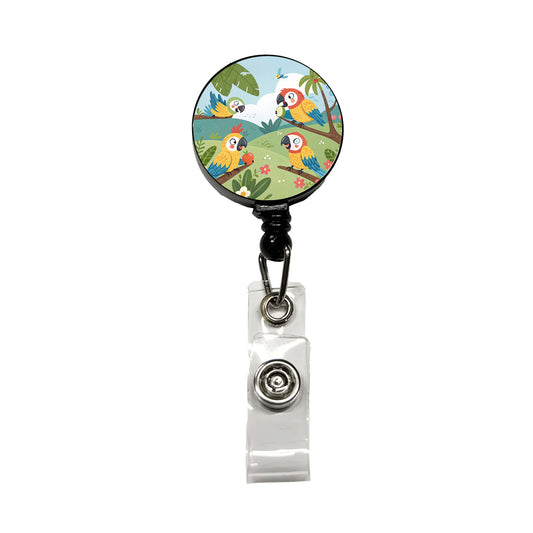Kawaii Macaw Parrots Retractable ID Key Card Name Tag Badge Holder with Clip