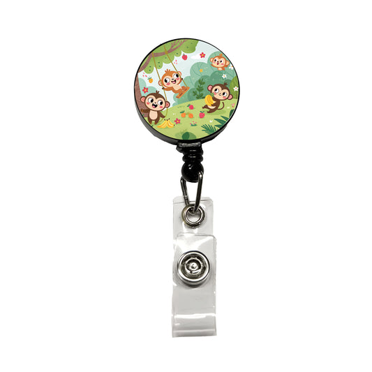 Kawaii Monkeys Retractable ID Key Card Name Tag Badge Holder with Clip