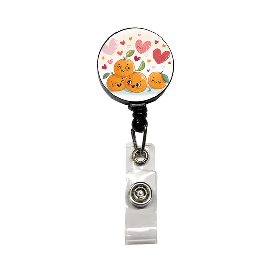 Kawaii Oranges And Hearts Retractable ID Key Card Name Tag Badge Holder with Clip